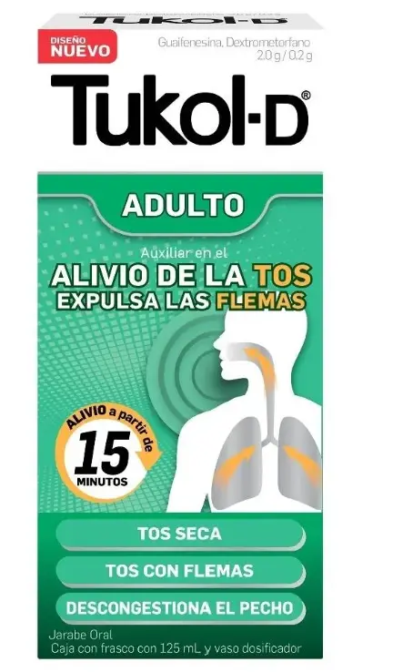 TUKOL-D ADULTO GUAIFENESINA,DEXTROMETORFANO 2G/0.2G JARABE 125 ML