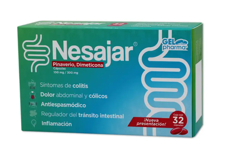 NESAJAR 32 CAPS 100 MG / 300 MG DIMETICONA;BROMURO DE PINAVERIO ANTIESPASMÓDICO