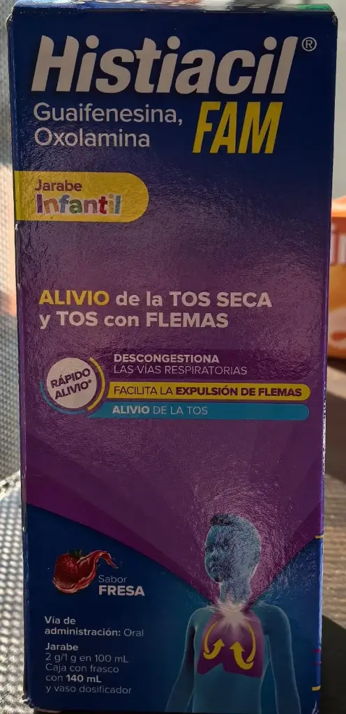 HISTIACIL FAM 1 JBE INFANTIL 140 ML GUAIFENESINA;OXOLAMINA ANTITUSIVO/ EXPECTORANTE