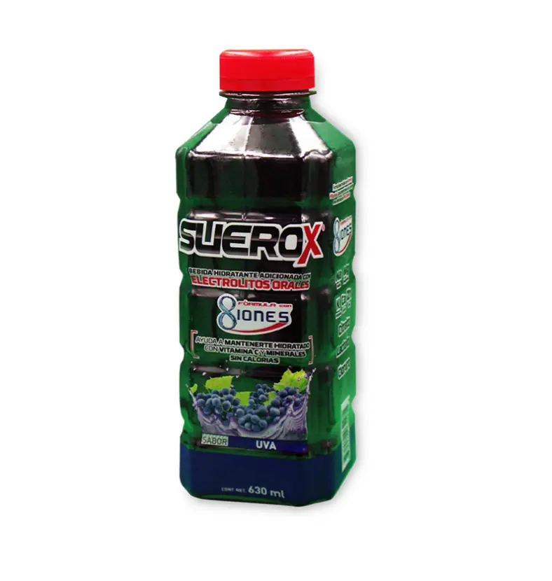 SUEROX ADULTO 8 IONES UVA 630 ML CLORURO;POTASIO;SODIO;MAGNESIO;CALCIO;VITAMINA C;ZINC;AZUCAR SOLUCION REHIDRATANTE