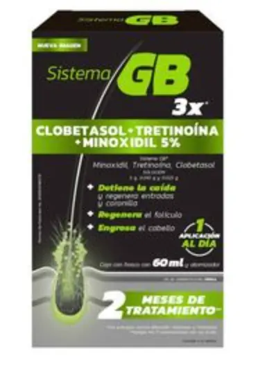 SISTEMA GB 3X SOLUCION CLOBETASOL .025% TRETINOINA .010% MINOXIDIL 5%