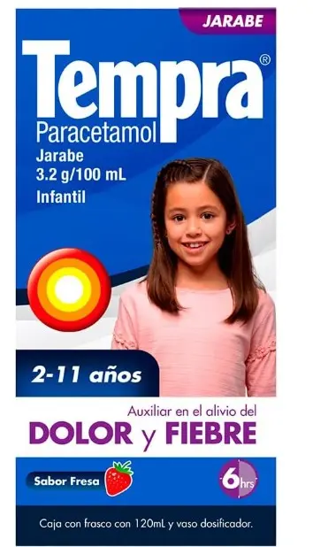 TEMPRA JARABE INFANTIL FIEBRE Y DOLOR SABOR FRESA PARACETAMOL FRASCO DE 100 ML 