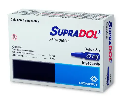 SUPRADOL INY 3 AMP 30 MG KETOROLACO ANTIINFLAMATORIO NO ESTEROIDEO