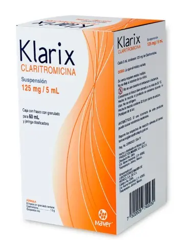 KLARIX 1 SUSP 125MG/5ML 60 ML CLARITROMICINA ANTIBIÓTICO 