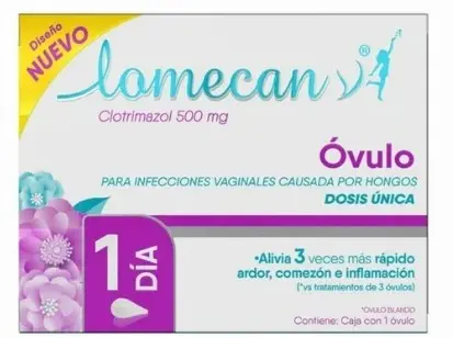 LOMECAN CJA C/1 OVULO 1DIA 500 MG CLOTRIMAZOL ANTIMICÓTICO  