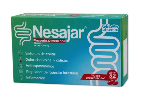 NESAJAR 32 CAPS 100 MG / 300 MG DIMETICONA;BROMURO DE PINAVERIO ANTIESPASMÓDICO