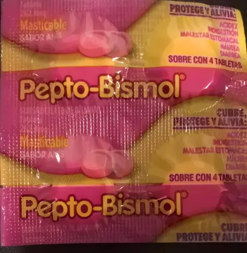 PEPTO-BISMOL SUBSALICILATO DE BISMUTO 262.4MG 4 TABLETAS MASTICABLES 
