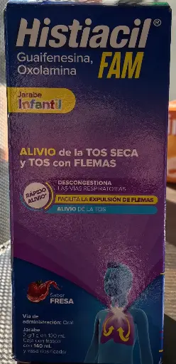 HISTIACIL FAM 1 JBE INFANTIL 140 ML GUAIFENESINA;OXOLAMINA ANTITUSIVO/ EXPECTORANTE