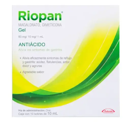 RIOPAN MAGALDRATO, DIMETICONA 80MG/10MG/1ML GEL 10 SOBRES