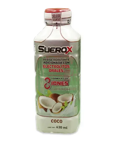 SUEROX ADULTO 8 IONES COCO 630 ML CLORURO;POTASIO;SODIO;MAGNESIO;CALCIO;VITAMINA C;ZINC;AZUCAR SOLUCION REHIDRATANTE