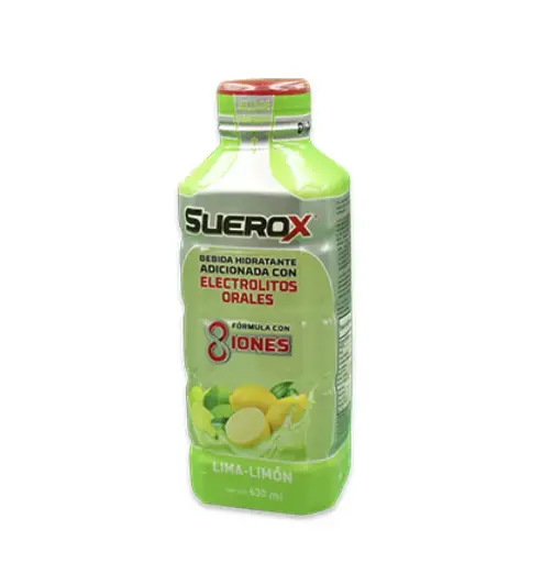 SUEROX ADULTO 8 IONES LIMA LIMON 630 ML CLORURO;POTASIO;SODIO;MAGNESIO;CALCIO;VITAMINA C;ZINC;AZUCAR SOLUCION REHIDRATANTE