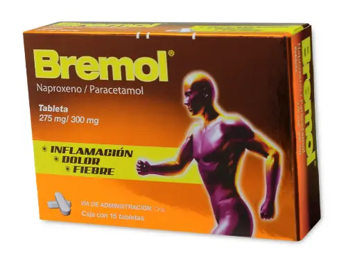 BREMOL 15 TAB 275MG/300MG NAPROXENO;PARACETAMOL ANALGÉSICO / ANTIINFLAMATORIO